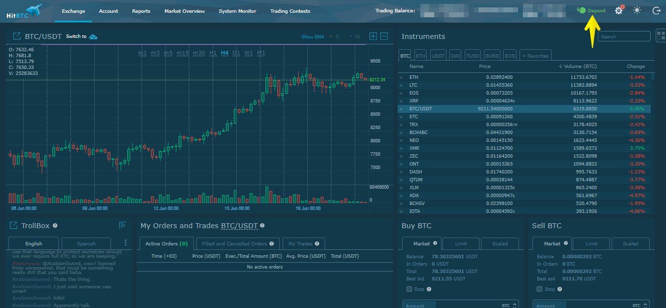 How to deposit to HitBTC